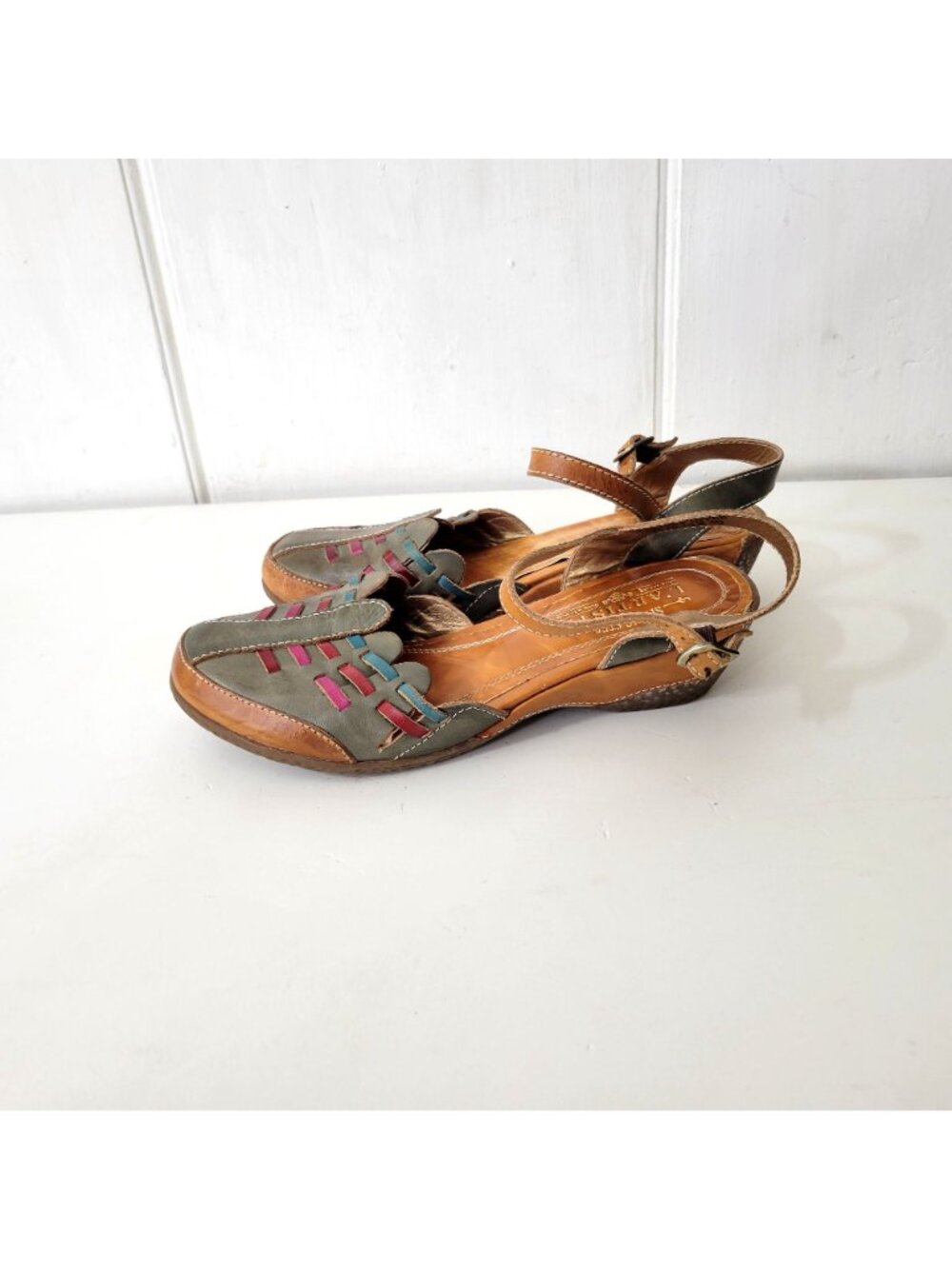 Springstep L'Artiste Leather Ankle Strap Shoes With Multicolor Cutout Design Eur - Picture 2 of 8